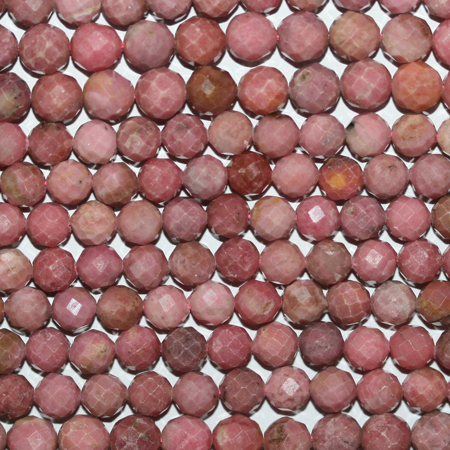 16" Santa Rodonita Cuentas Redondas Facetadas 6mm.-Hilo 40cm.