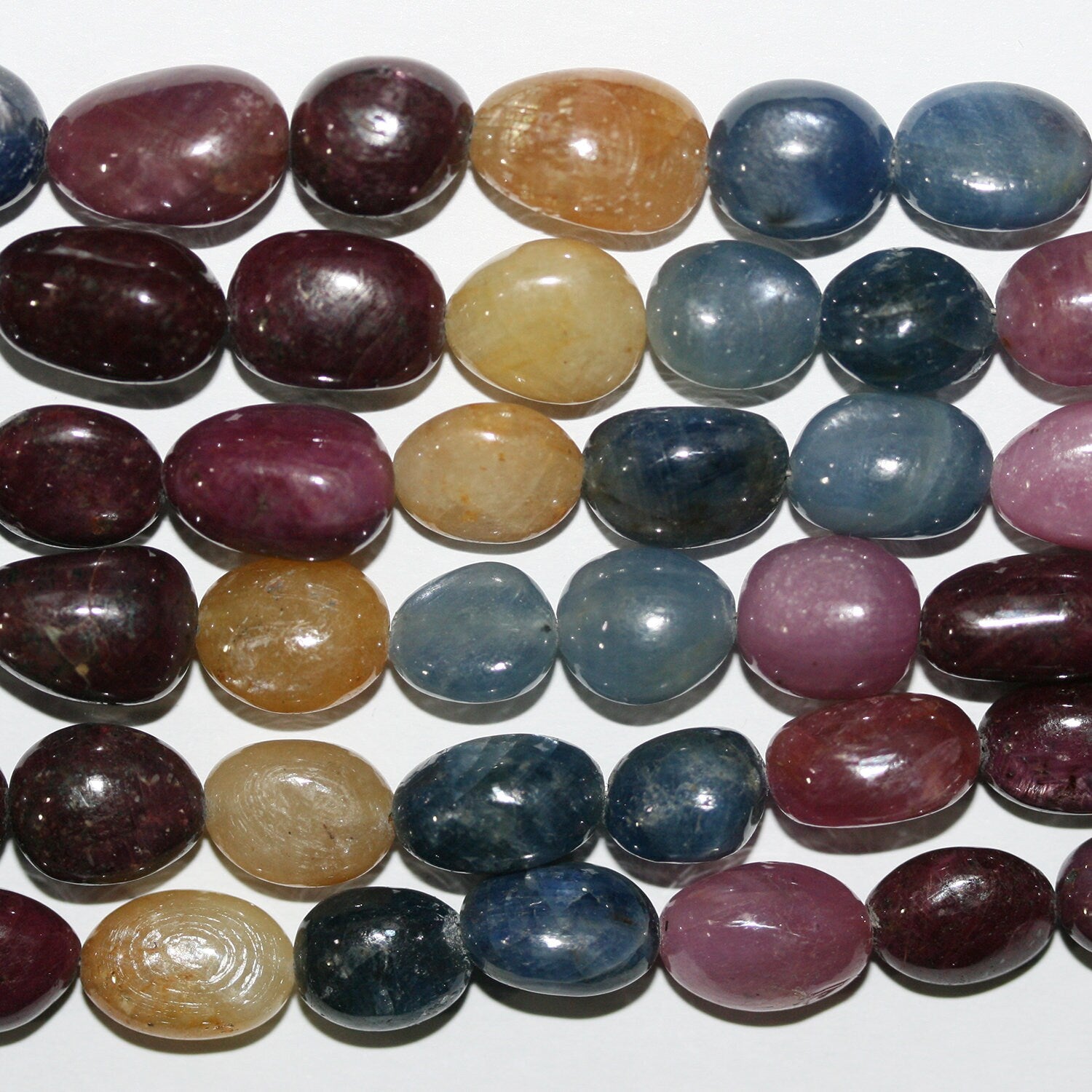 10" St Multi Sapphire Smooth Oval Beads 10x8mm.Approx.-Strand 25cm.