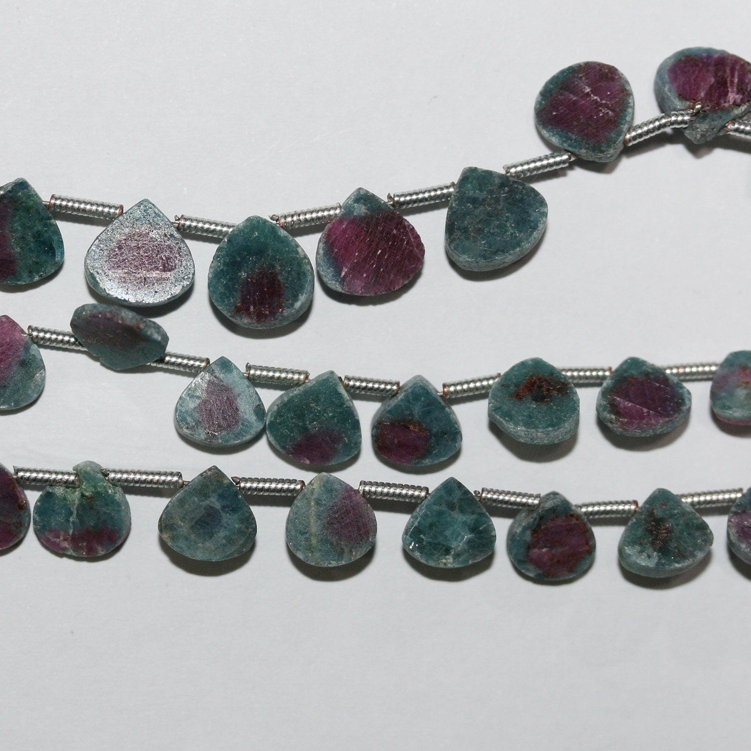 10" St Ruby Fuchsite Smooth Flat Drop Beads 6mm.-Strand 26cm.