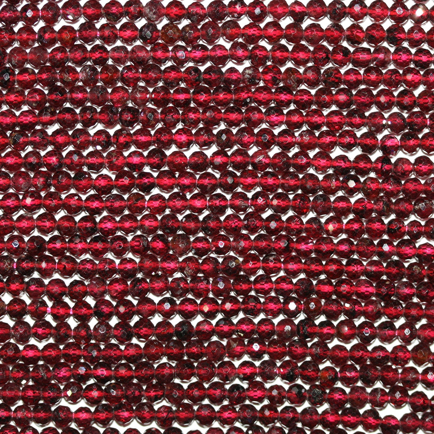 15" Perles rondes à facettes en grenat Saint-Pierre 3-3,5 mm.-Ring 37 cm.