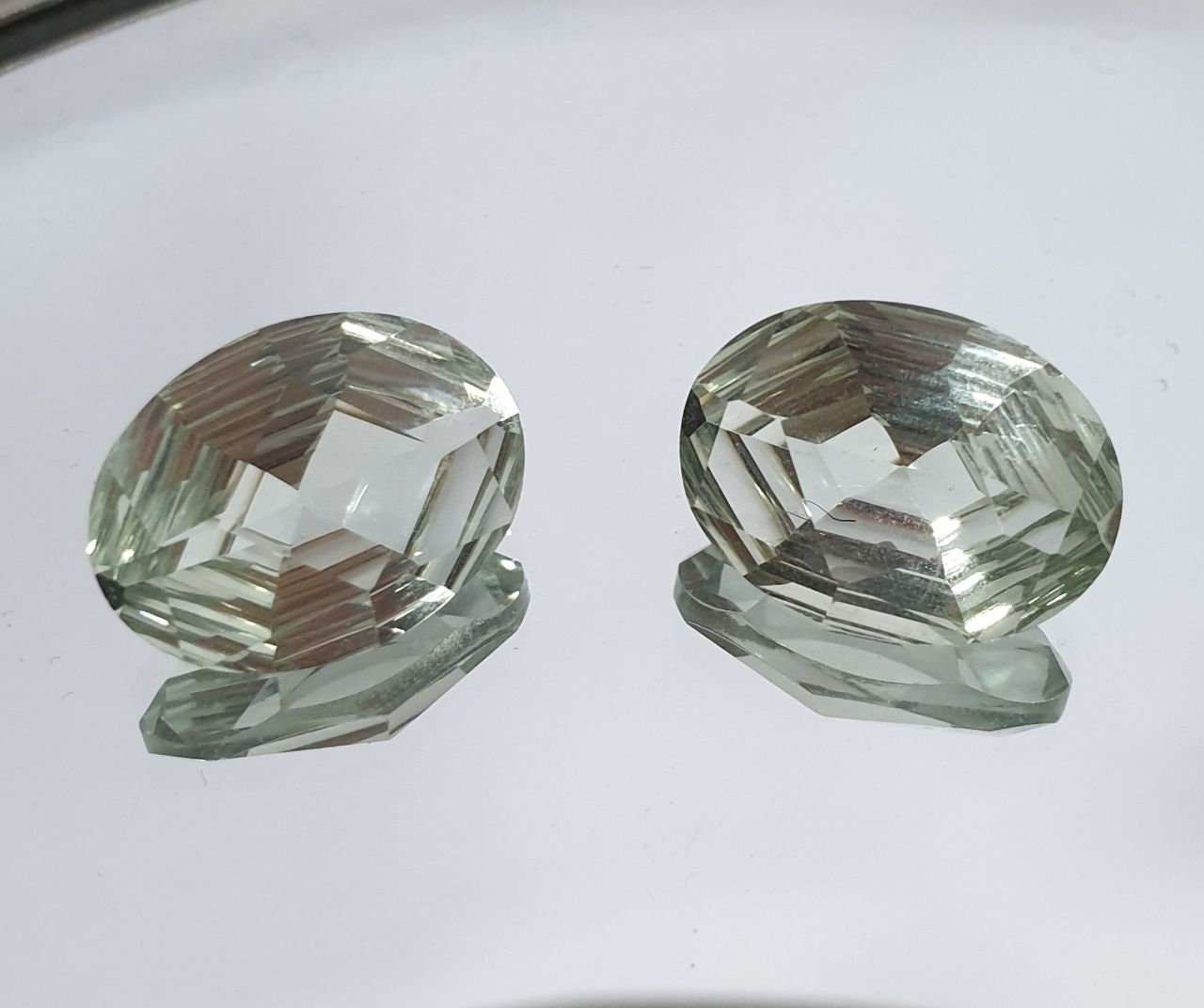 1 Pair AAA Green Amethyst Faceted Oval 16x12mm 16ct  Fancy Rare  cut -  Gemstones Prasiolite -Designer Stones- Unique Cut -Unusual