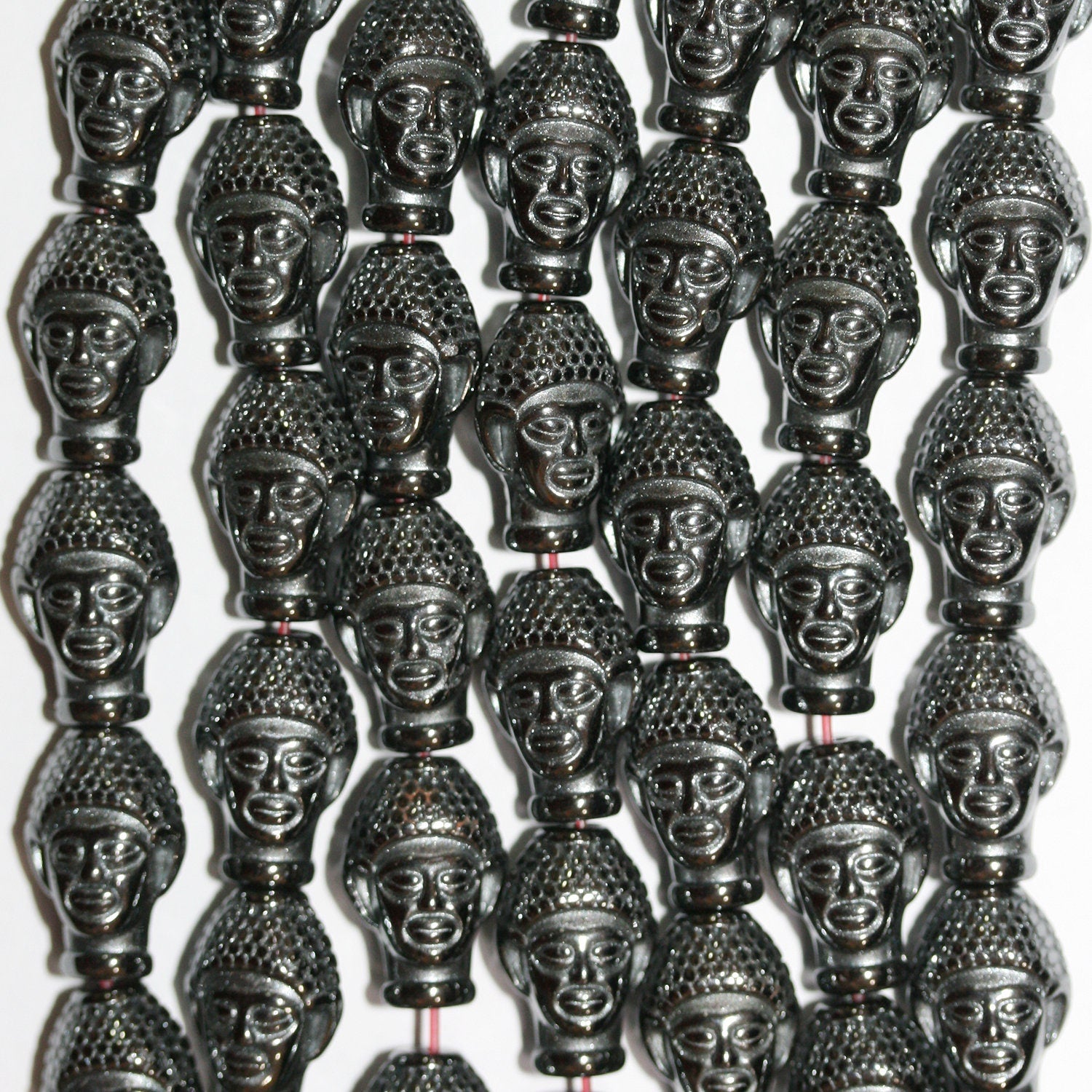 Cuentas de cabeza de Buda talladas en hematita de 16", 14 x 9 mm, hilo de 40 cm.
