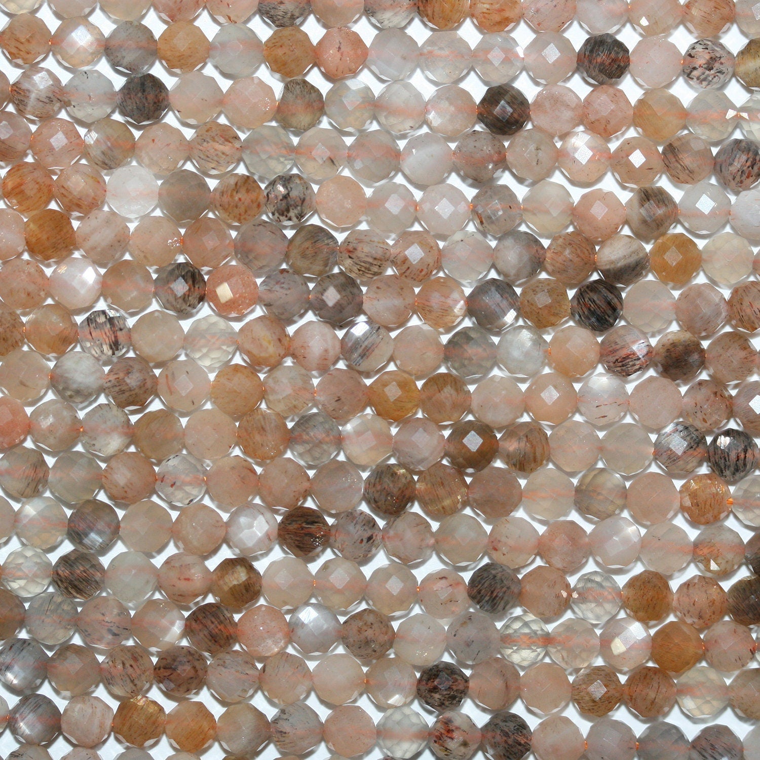 15" St Perles rondes à facettes en pierre de lune multicolore 4 mm.-Rig 39 cm.