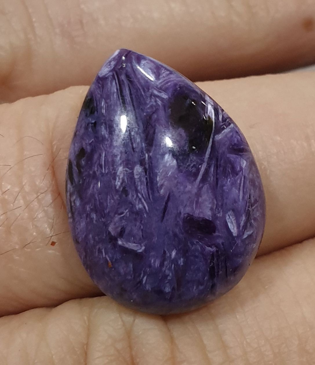 23.4 ct Top Quality Russian Charoite Drop Cabochon 23.1x17.2mm . Jewelry Supplies- Rare Gems - Hard Gems