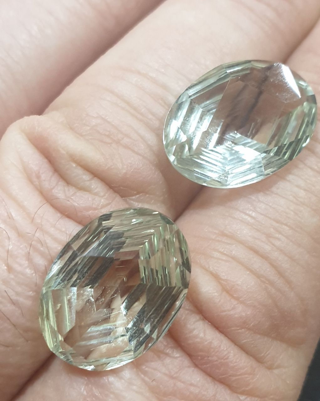 1 Pair AAA Green Amethyst Faceted Oval 16x12mm 16ct  Fancy Rare  cut -  Gemstones Prasiolite -Designer Stones- Unique Cut -Unusual