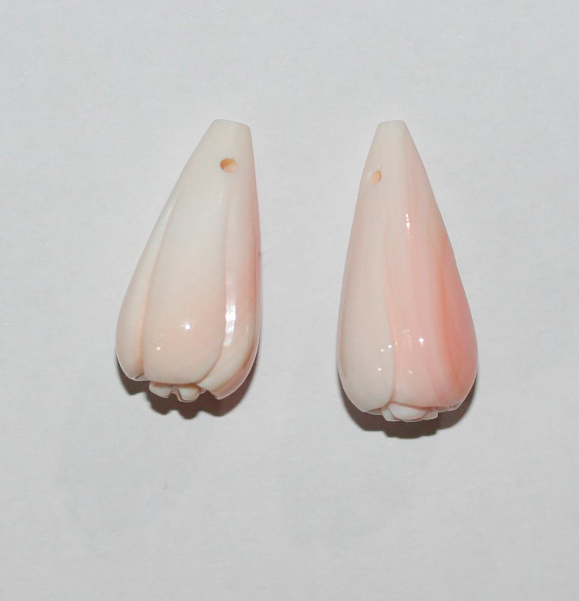 Natural Pink Shell Carved Drop Pendant 22x10mm.-(1Pair) - Hard Gems