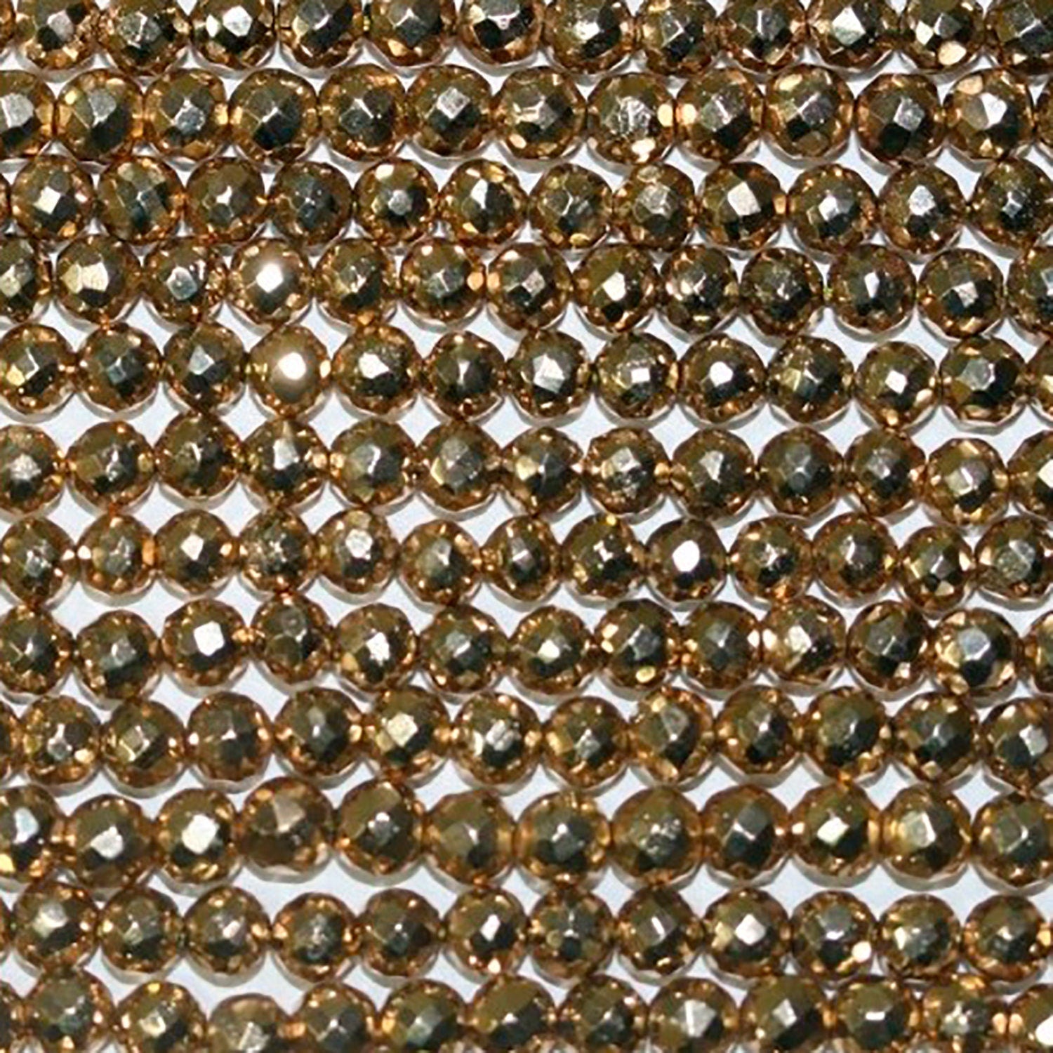 13" St Gold Pyrite Faceted Round Beads 4mm.-Strand 34cm.