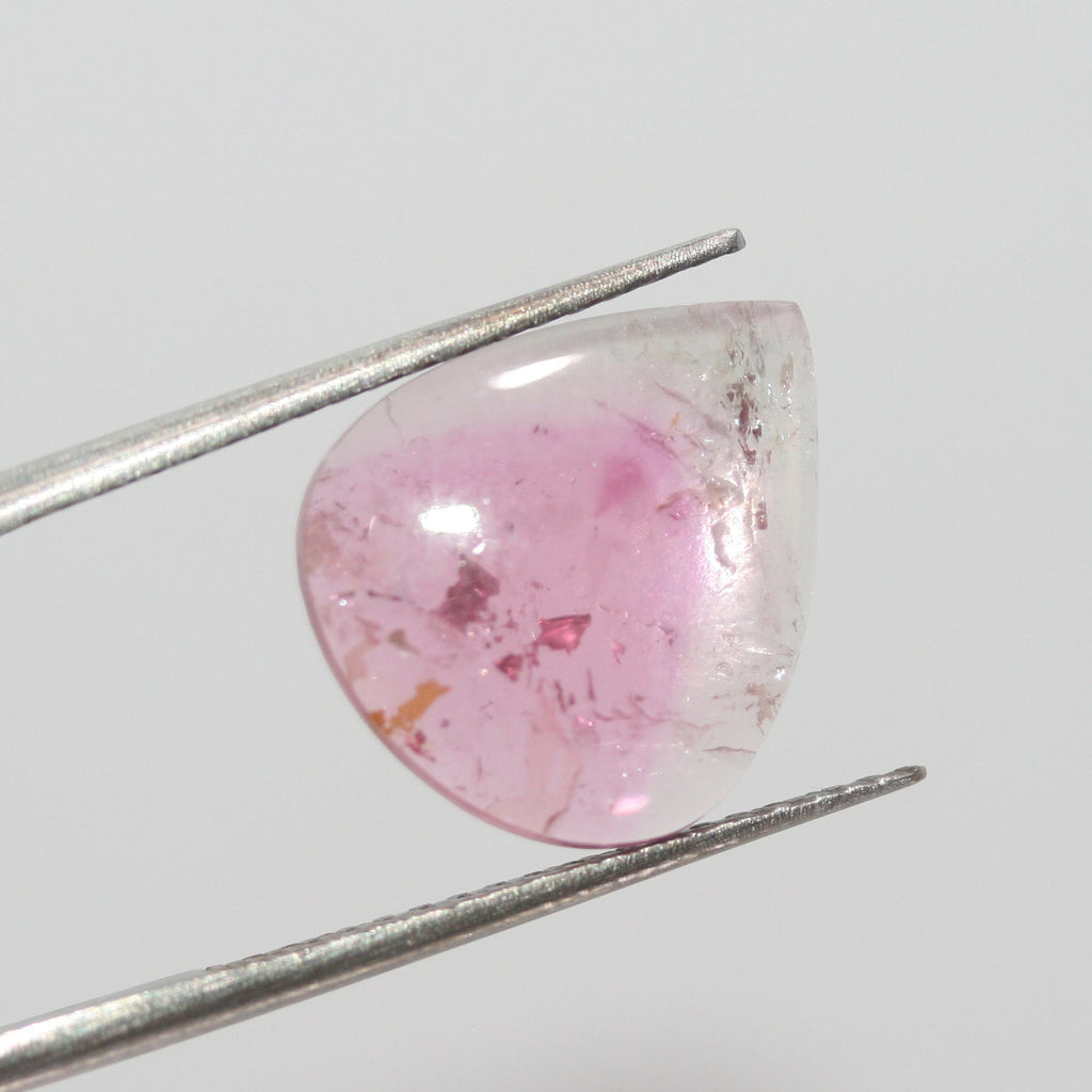 Pink  Color Zoning Tourmaline Drop  15.5x13.5mm Cabochon  5.44 Ct- Untreated Stone- Rare Color