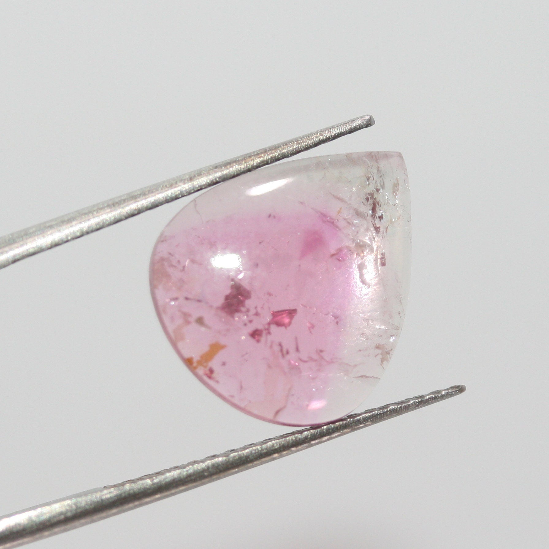 Pink  Color Zoning Tourmaline Drop  15.5x13.5mm Cabochon  5.44 Ct- Untreated Stone- Rare Color