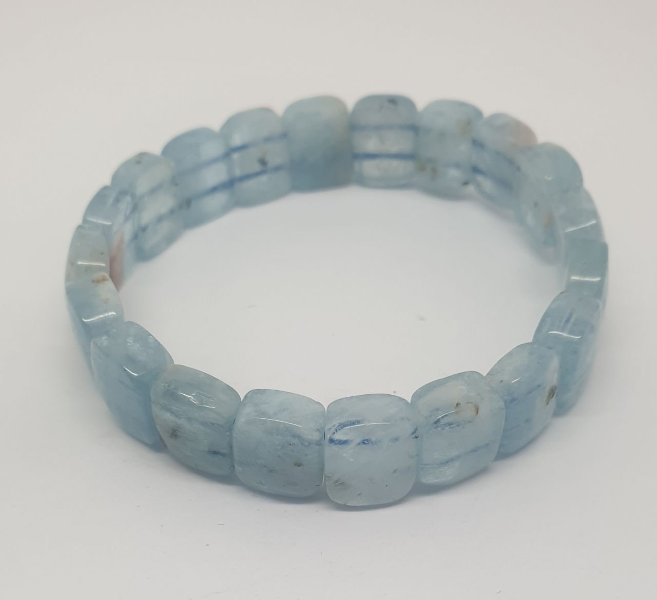 Bracelet extensible en aigue-marine, perles carrées 11 x 9 mm - Perles à double perçage - Fournisseur de bijoux - Pouvoir de guérison - Pierres précieuses naturelles