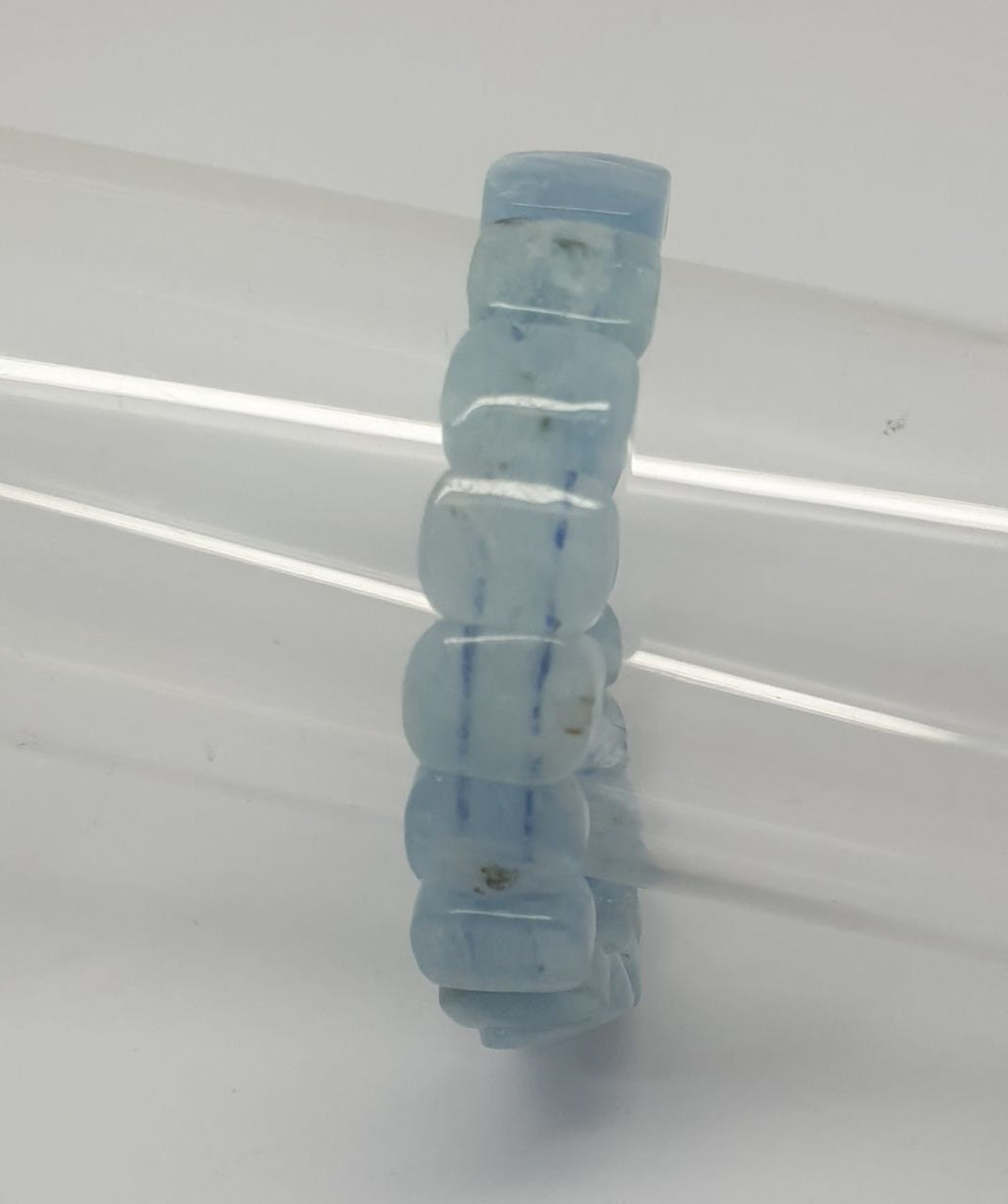 Pulsera elástica de aguamarina con cuentas cuadradas de 11 x 9 mm. Joyas con cuentas de doble perforación. Poder curativo. Gemas naturales.