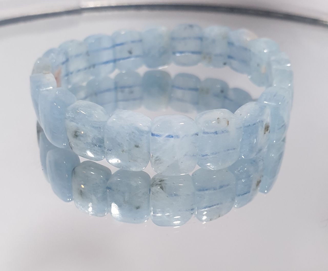 Bracelet extensible en aigue-marine, perles carrées 11 x 9 mm - Perles à double perçage - Fournisseur de bijoux - Pouvoir de guérison - Pierres précieuses naturelles