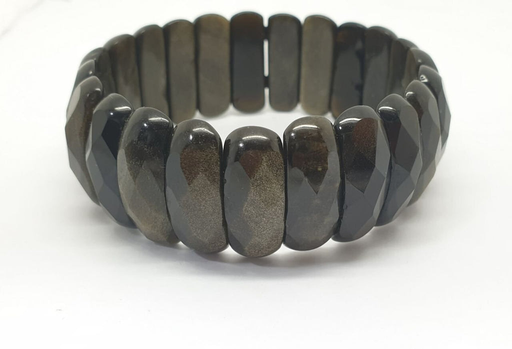 Bracelet extensible en obsidienne dorée à facettes, perles à facettes 25 x 9 mm - Fournisseur de bijoux à double perçage - Pouvoir de guérison