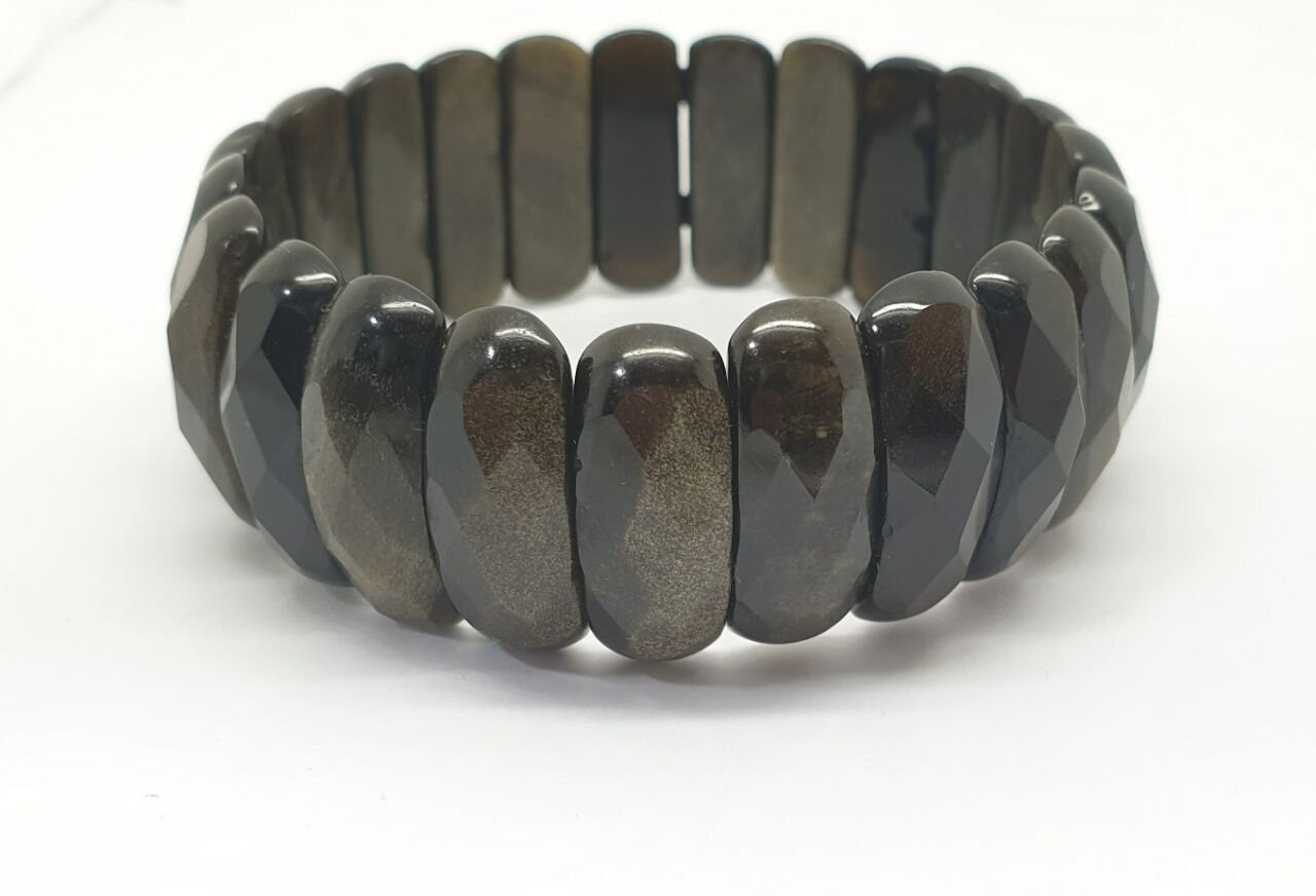 Bracelet extensible en obsidienne dorée à facettes, perles à facettes 25 x 9 mm - Fournisseur de bijoux à double perçage - Pouvoir de guérison