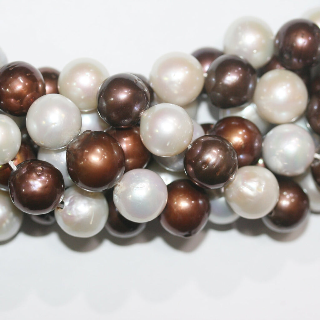 15" St FreshWater White Chocolate Round Pearl 12-13mm.-Bring 39cm.