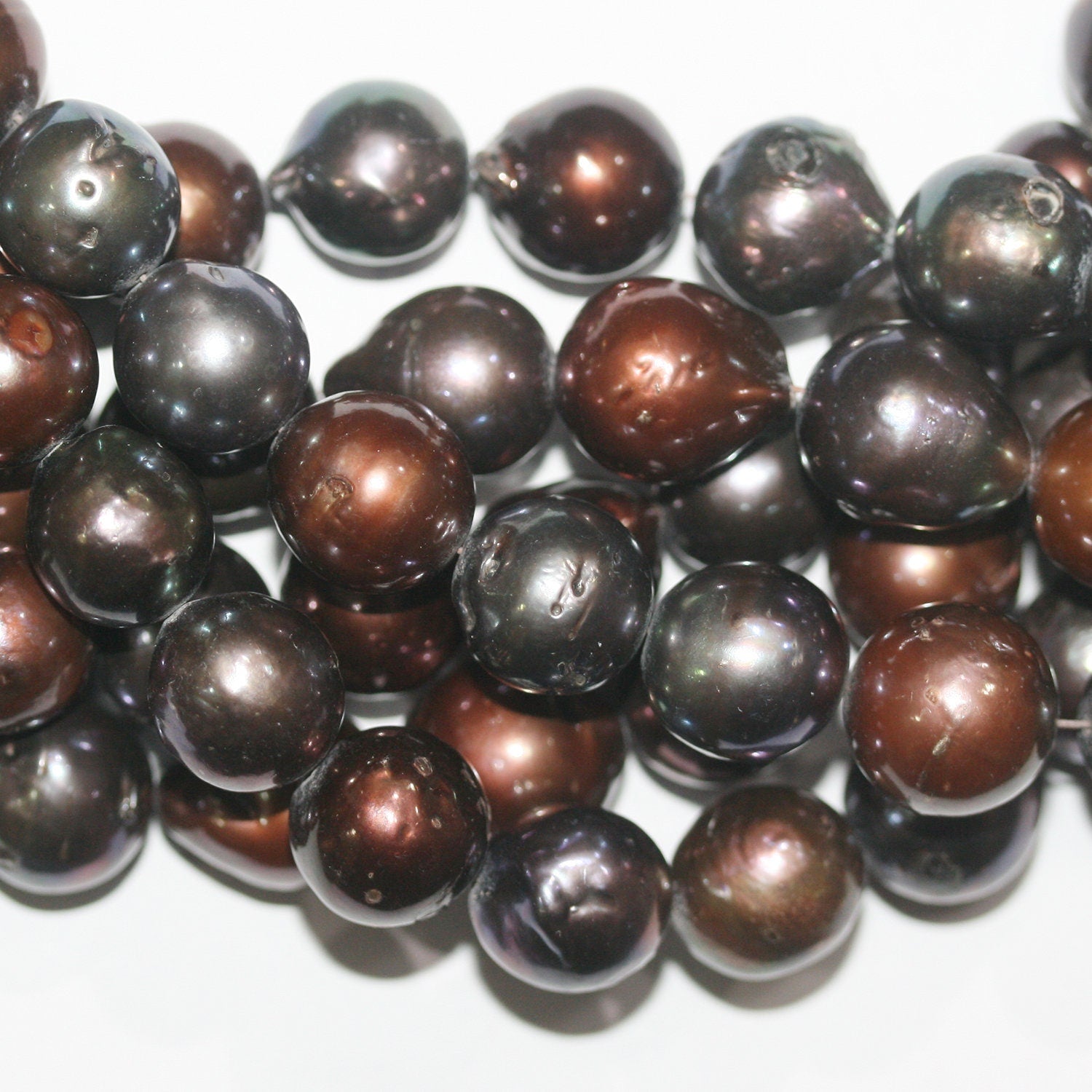 15" St FreshWater Chocolat Brun-Gris Perle Ronde 12-13mm.-Bring 39cm.