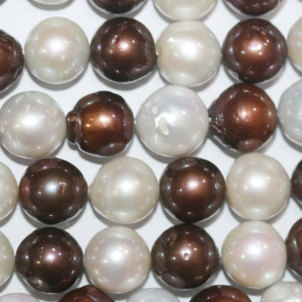 15" St FreshWater White Chocolate Round Pearl 12-13mm.-Bring 39cm.