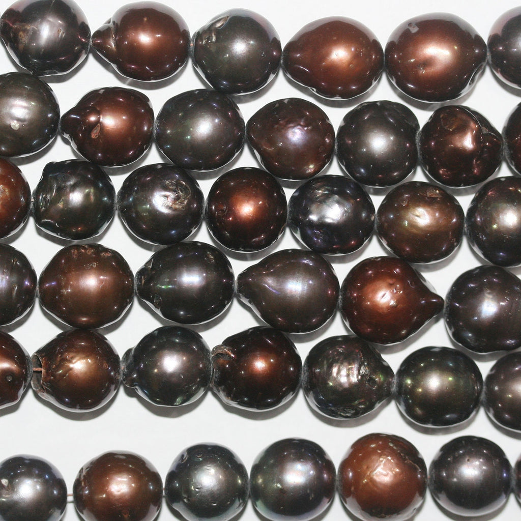 15" St FreshWater Chocolat Brun-Gris Perle Ronde 12-13mm.-Bring 39cm.