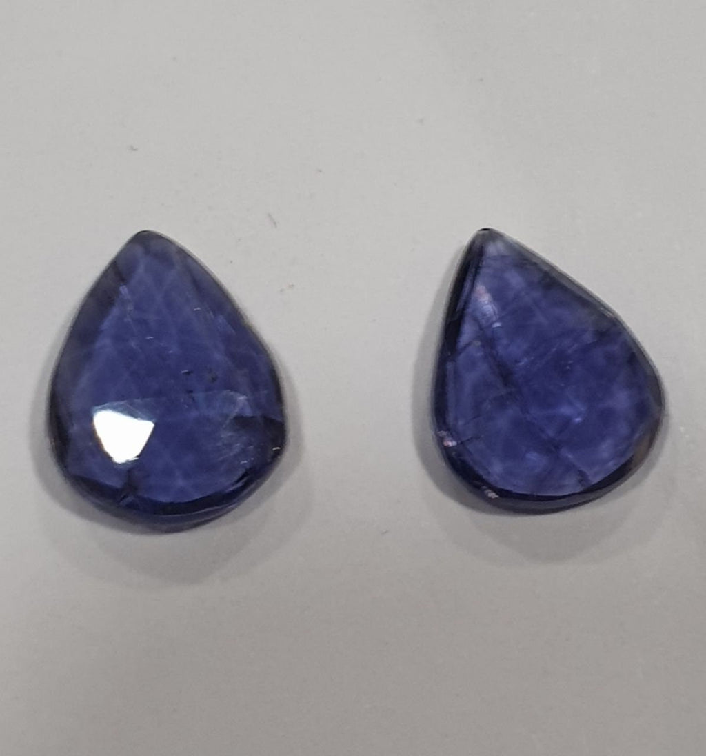1 Matching Pair Iolite Cordierite Faceted  Cabochon  Drop Shape 10x8mm - Natural Untreated  Gemstone- Deep Blue Color
