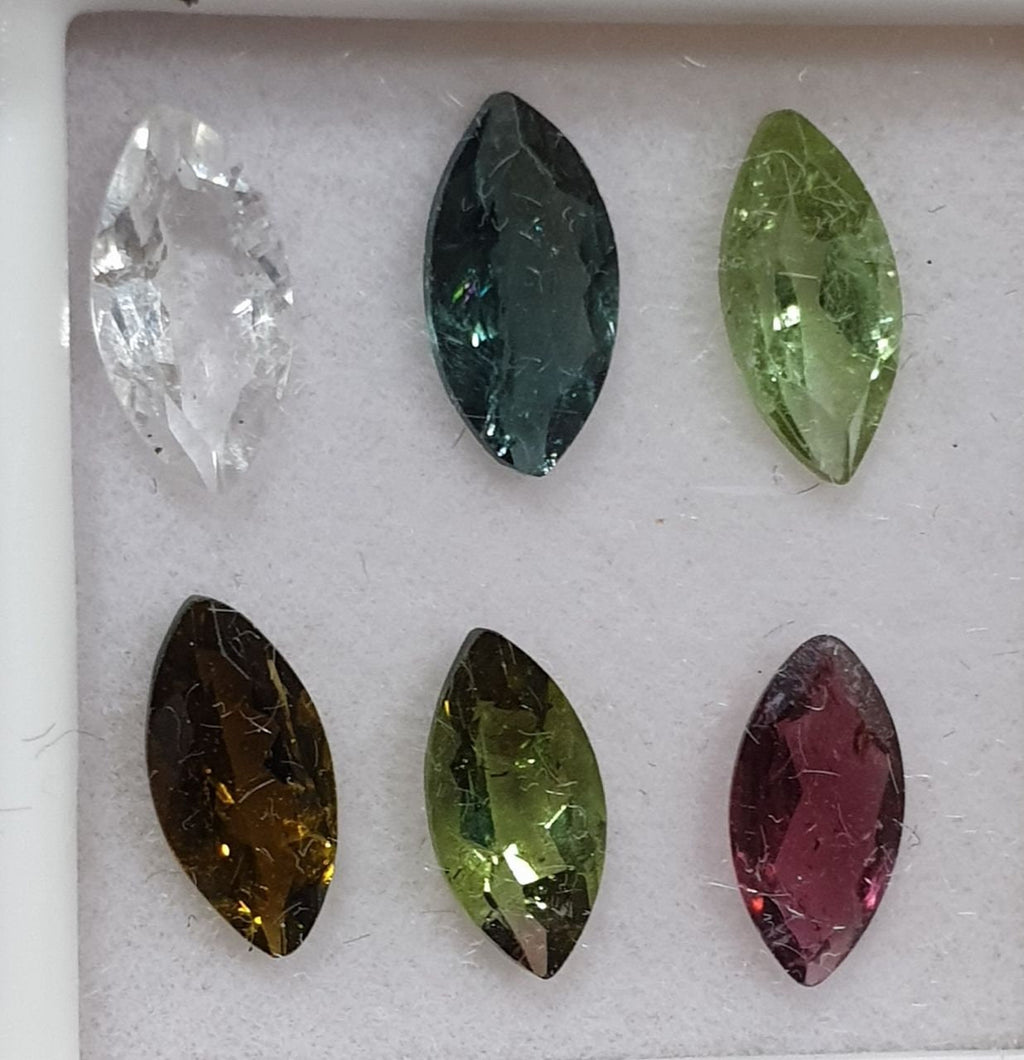Lot de tourmalines multicolores à facettes en forme de marquise 8x4 mm (6 pièces) - Pierres précieuses en vrac - Prix de gros - Gemmes naturelles