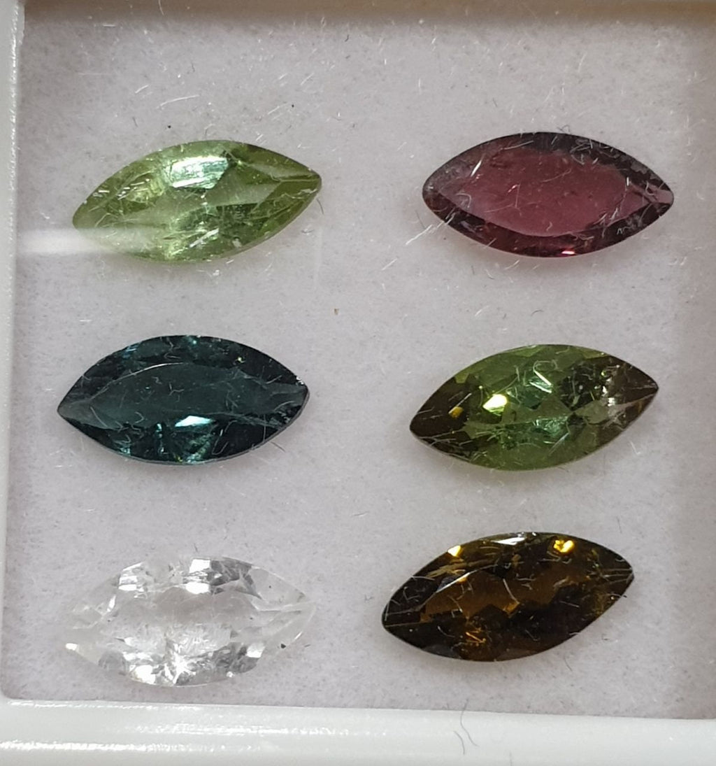 Lot de tourmalines multicolores à facettes en forme de marquise 8x4 mm (6 pièces) - Pierres précieuses en vrac - Prix de gros - Gemmes naturelles