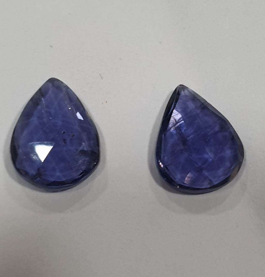 1 Matching Pair Iolite Cordierite Faceted  Cabochon  Drop Shape 10x8mm - Natural Untreated  Gemstone- Deep Blue Color