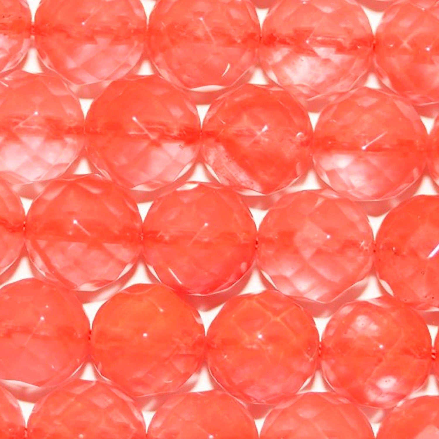 Cuentas redondas facetadas de cuarzo cereza de 16" (10 mm) - Hilo de 40 cm