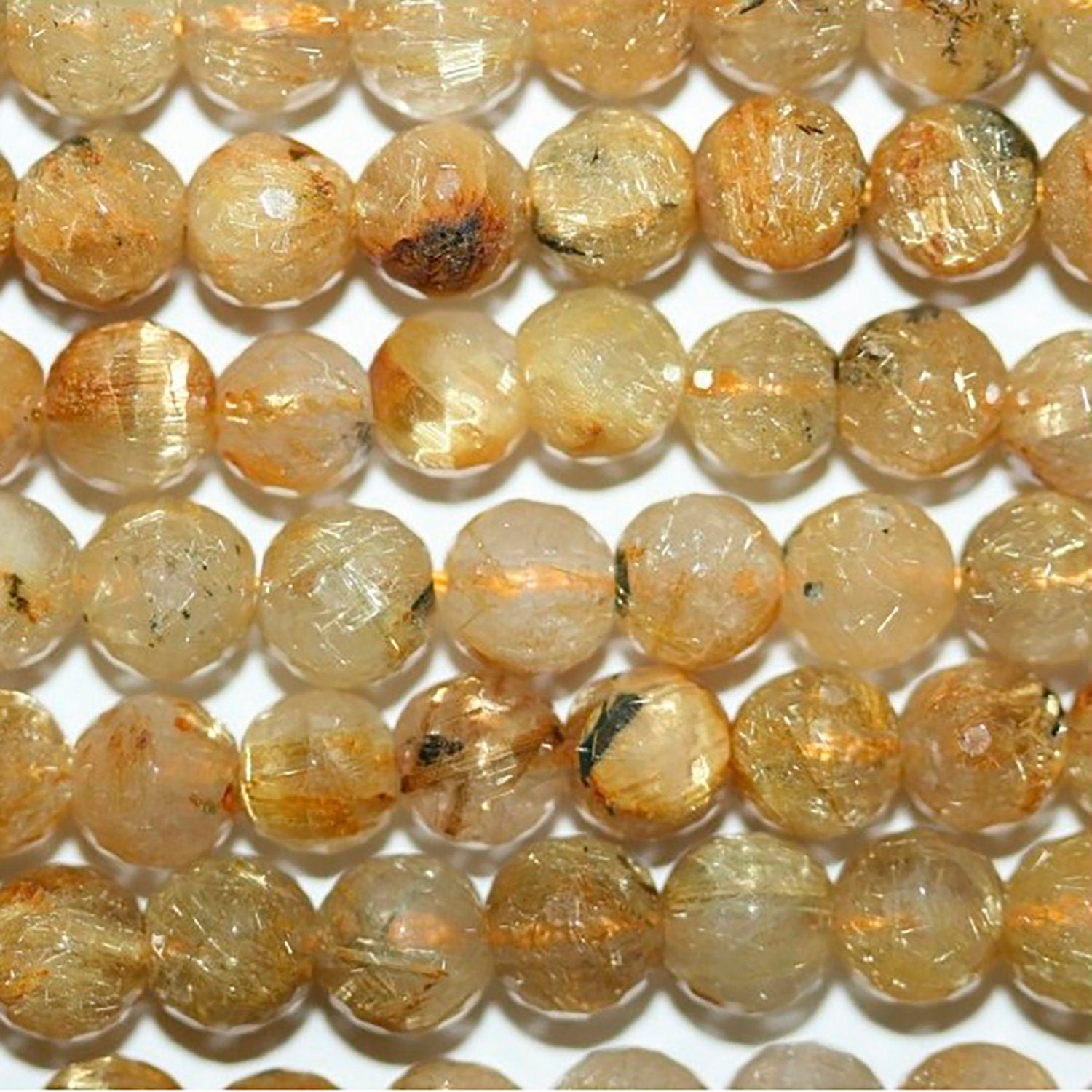 16" St Rutilated Quartz Faceted Round Beads 5-6mm -Strand 40cm - Hard Gems