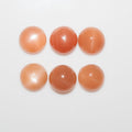Lote de 6 cabujones redondos de piedra lunar melocotón de 9 mm. (6 uds.)