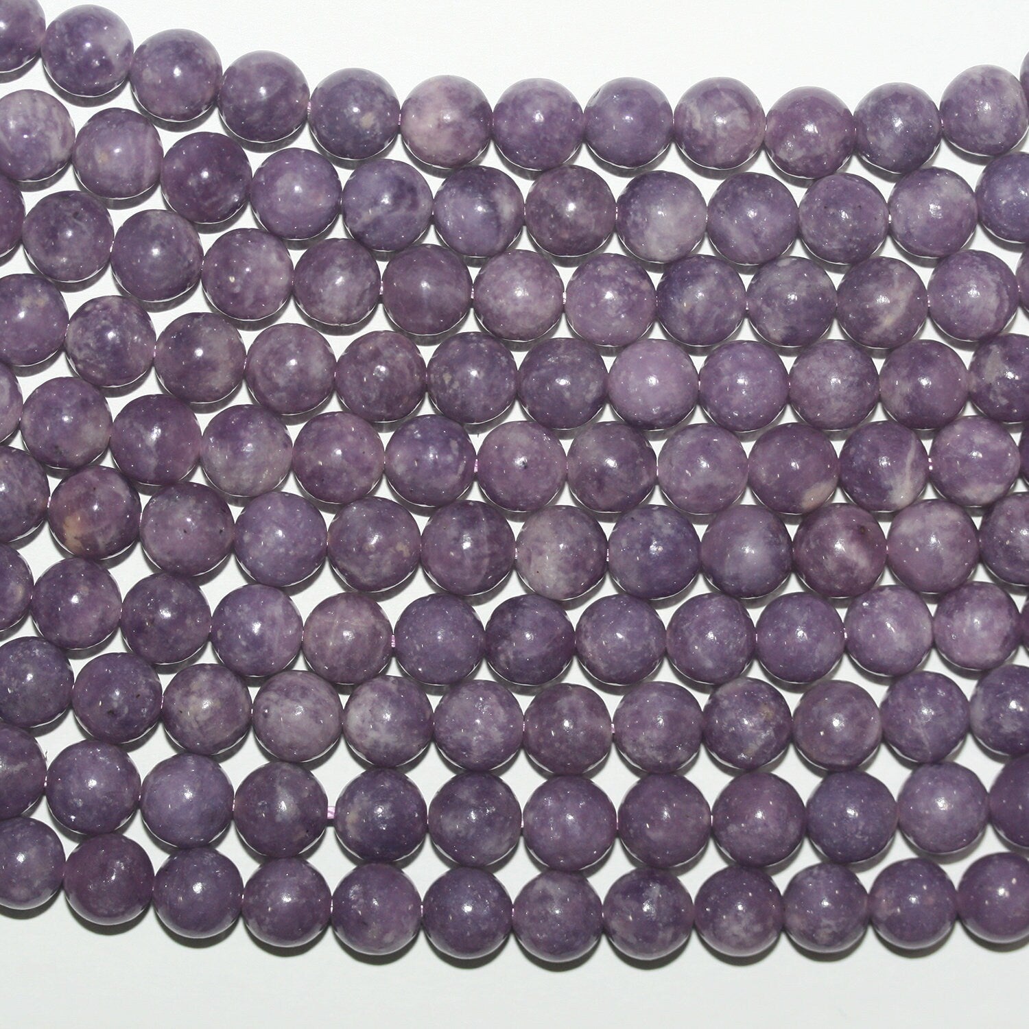Perles rondes lisses en lépidolite de 15 pouces (8 mm) - Fil de 39 cm - Réf. 12124