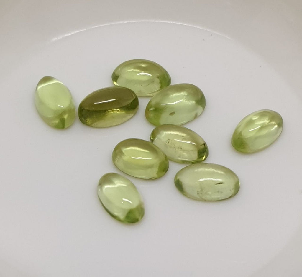 10 Pcs Lot 5x3mm Peridot Olivine Calibrated Oval Cabochon 10 Pcs Lot- Jewelry Supplies- Green Color- Natural Gems
