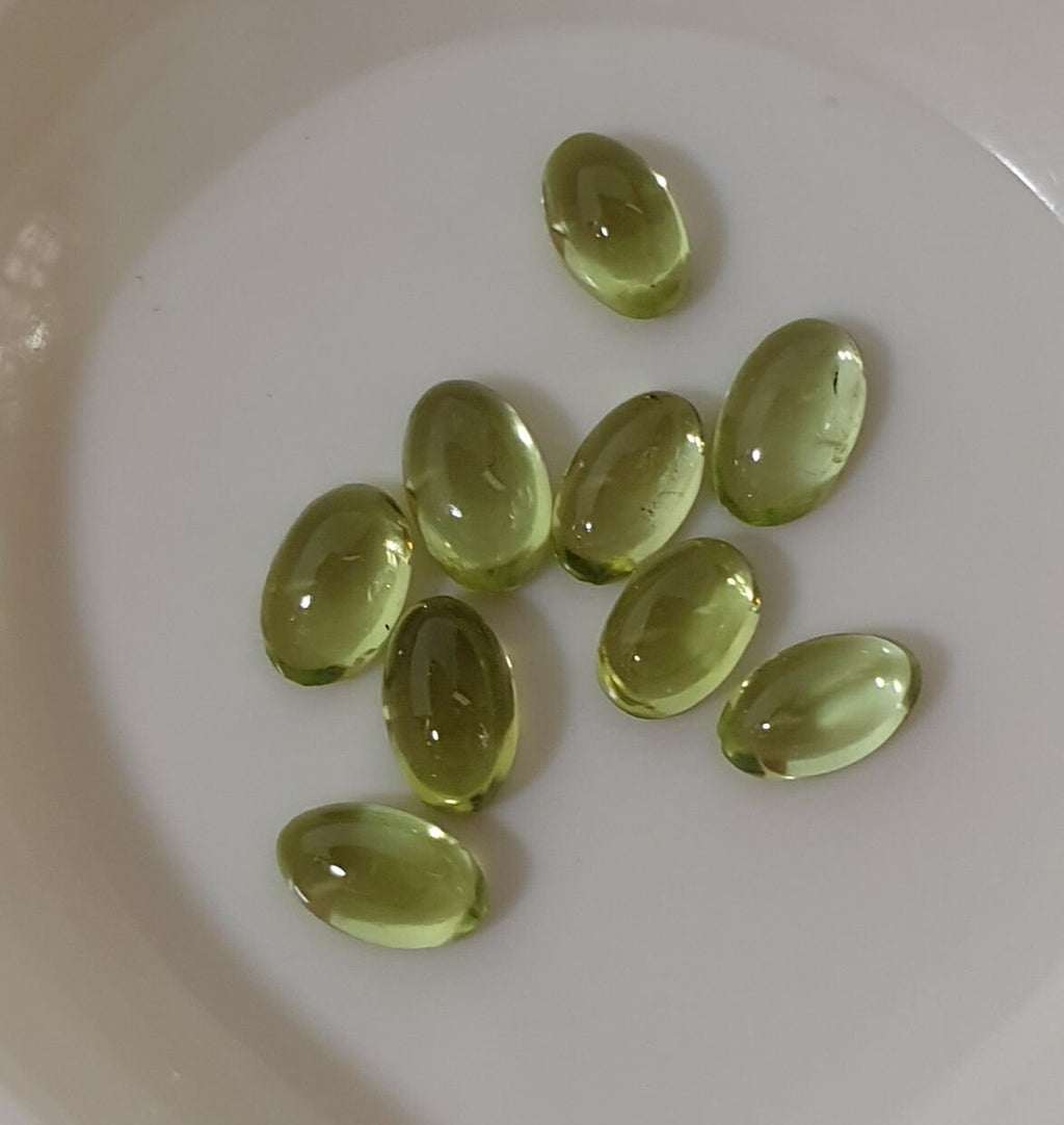 10 Pcs Lot 5x3mm Peridot Olivine Calibrated Oval Cabochon 10 Pcs Lot- Jewelry Supplies- Green Color- Natural Gems