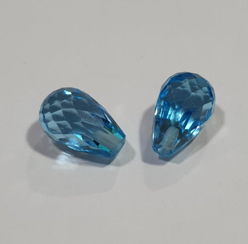 1 Pair AAA Half Drilled Swiss Blue Topaz Briolette Cut Drop 8x5mm- DIY Supplies- Gemstones- Natural Gems- Genuine