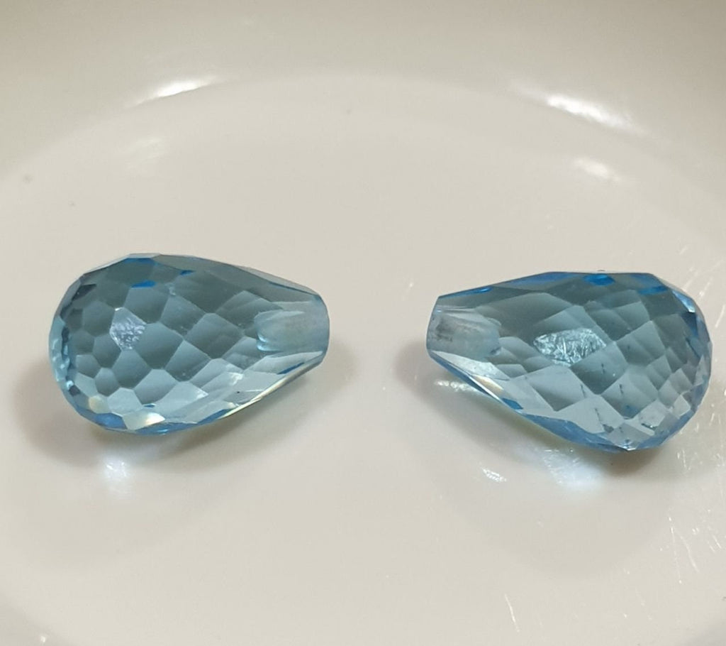 1 Pair AAA Half Drilled Swiss Blue Topaz Briolette Cut Drop 8x5mm- DIY Supplies- Gemstones- Natural Gems- Genuine
