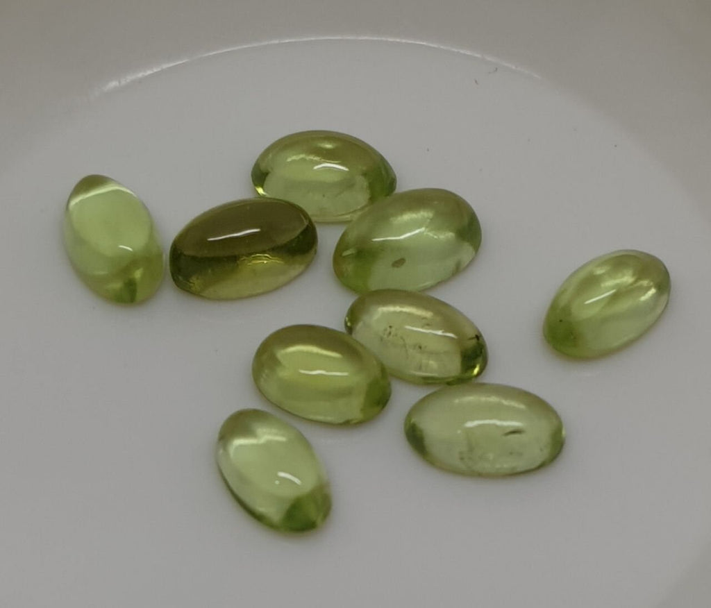 10 Pcs Lot 5x3mm Peridot Olivine Calibrated Oval Cabochon 10 Pcs Lot- Jewelry Supplies- Green Color- Natural Gems