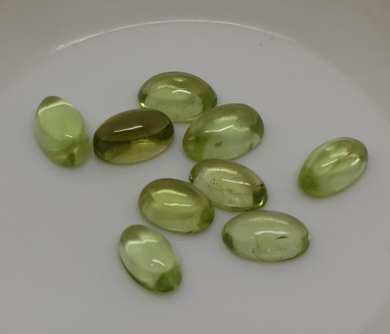 10 Pcs Lot 5x3mm Peridot Olivine Calibrated Oval Cabochon 10 Pcs Lot- Jewelry Supplies- Green Color- Natural Gems