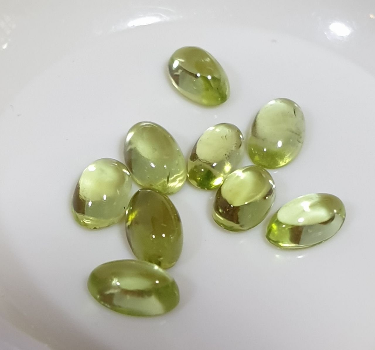 10 Pcs Lot 5x3mm Peridot Olivine Calibrated Oval Cabochon 10 Pcs Lot- Jewelry Supplies- Green Color- Natural Gems