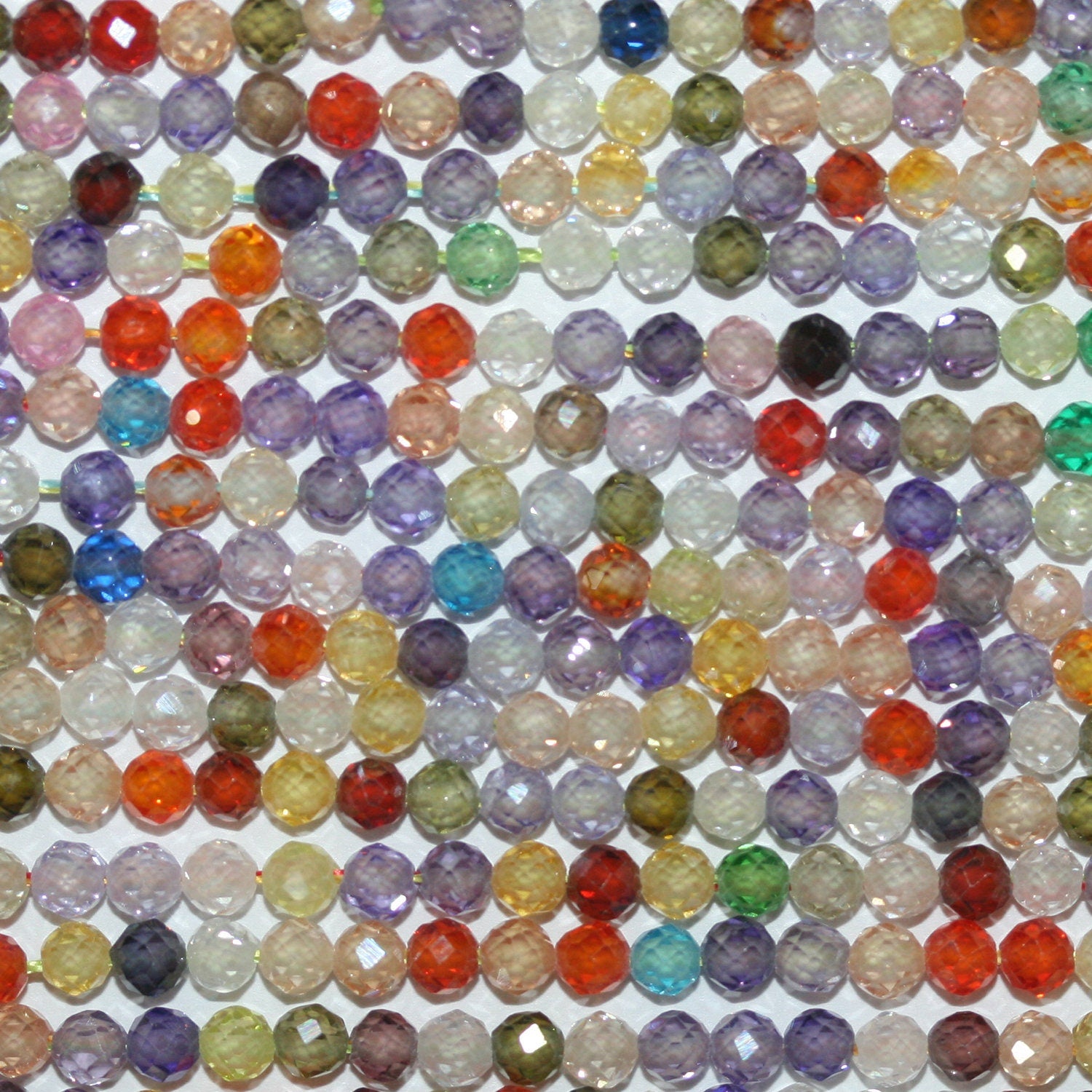 15" St Perles rondes à facettes en zircone cubique multicolore 3 mm.-Rig 39 cm.