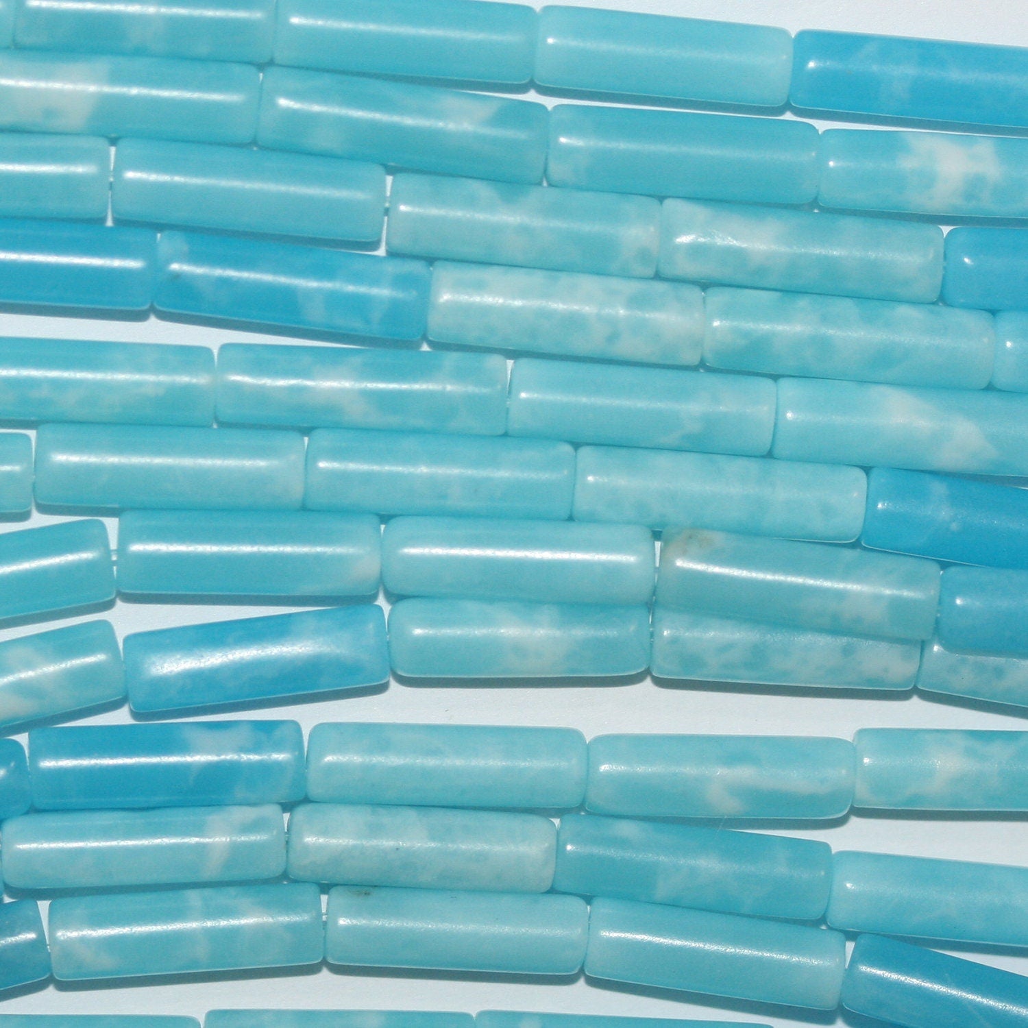 16" Cuentas de tubo liso serpentinas azul St 14x4 mm.-Hilo 40cm.