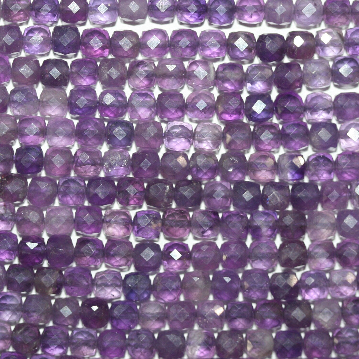 15" St Amethyst Faceted Cube Beads 4mm.- Strand 39cm. - Hard Gems