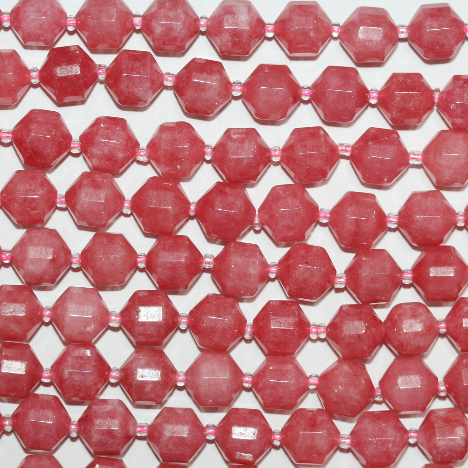 14" St Fuchsia Quartz Faceted Barrel Beads 10x9mm.-Strand 38 cm.