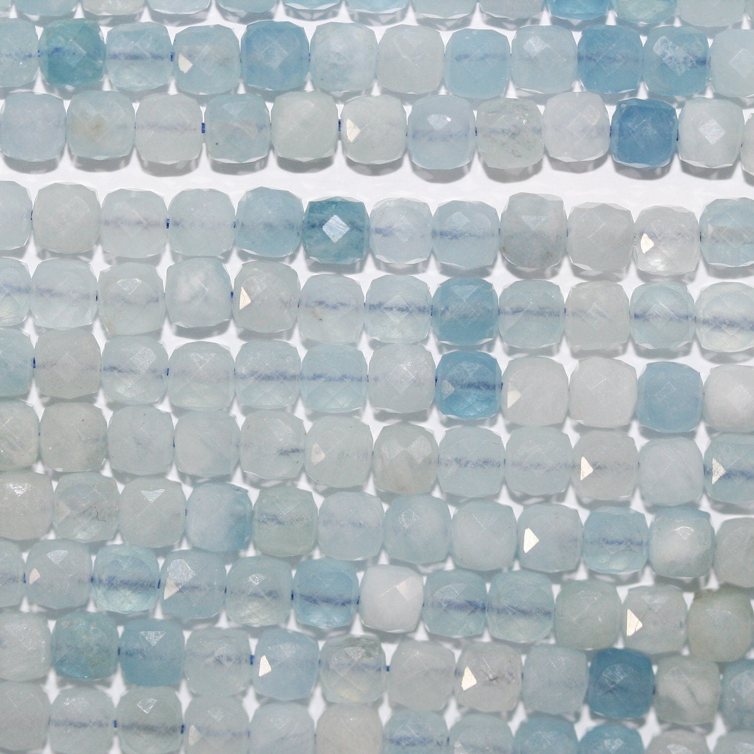 16" St Aquamarine Faceted Cube Beads 4-5mm.-Strand 40cm. - Hard Gems