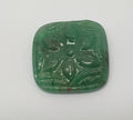 Carved Flower In Natural Zambian  Emerald    Square  Cabochon  Shape 16.2mm 8.88ct- Gemstone Carving