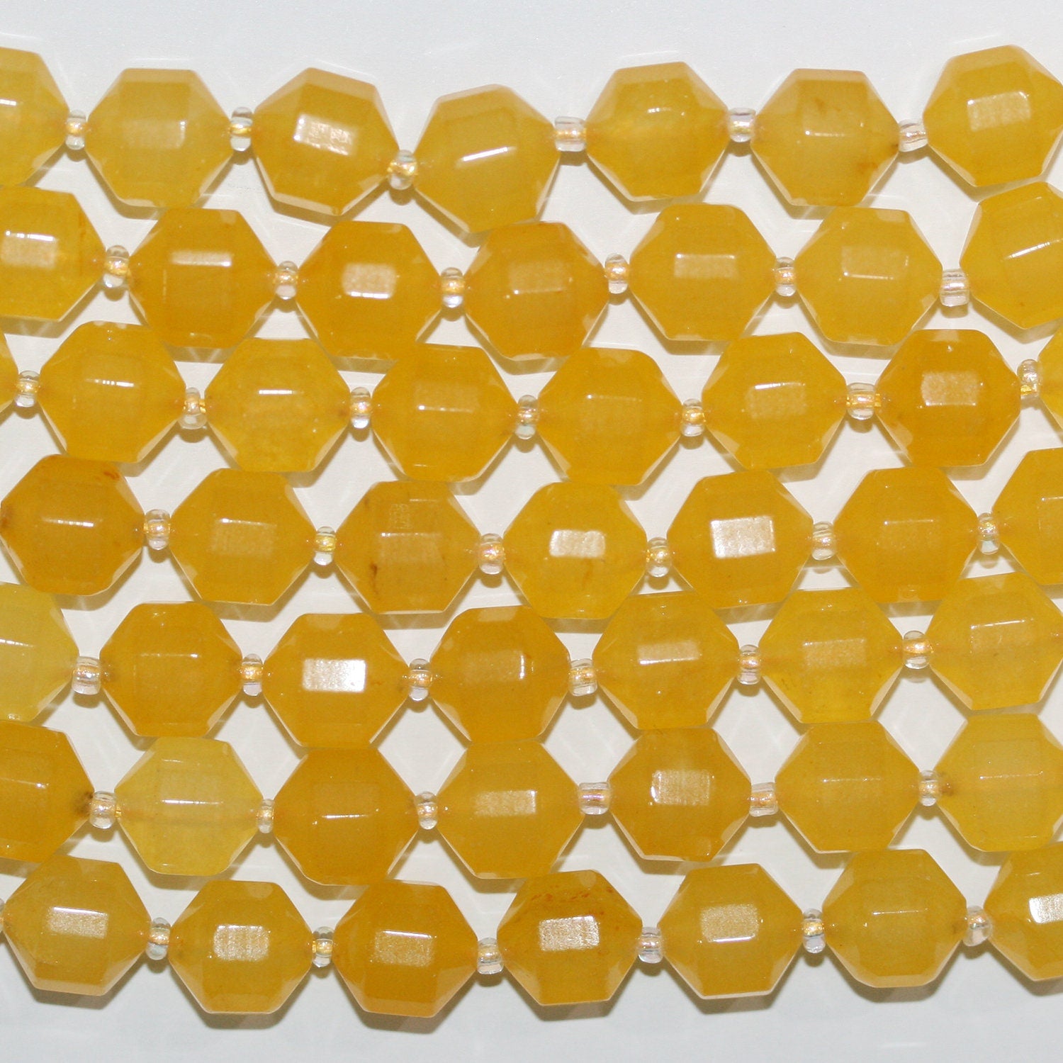 Perles cylindriques à facettes en quartz jaune St de 14 pouces, 10 x 9 mm. - Fil de 38 cm.