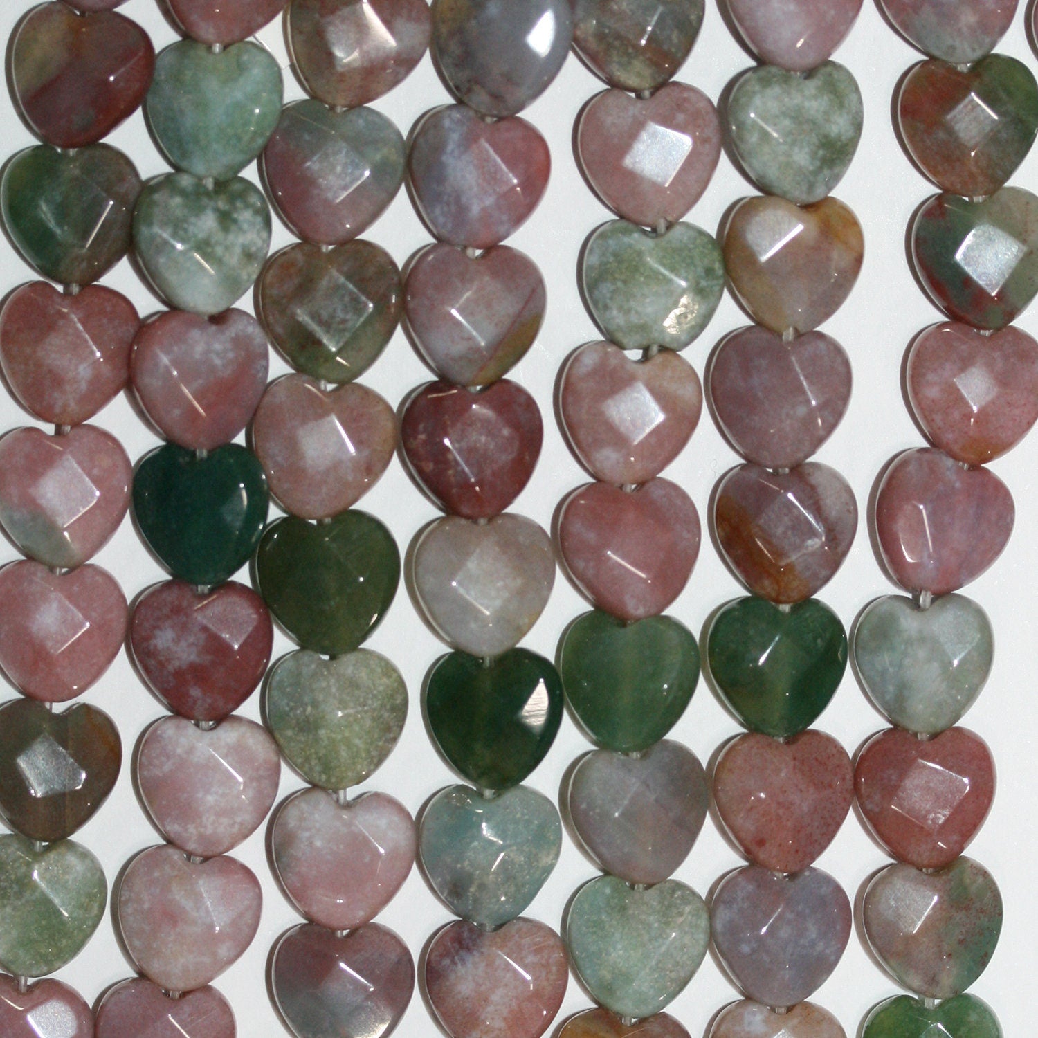 Cuentas de corazón facetadas de ágata india de 8" de St., 10 mm, hilo de 20 cm.