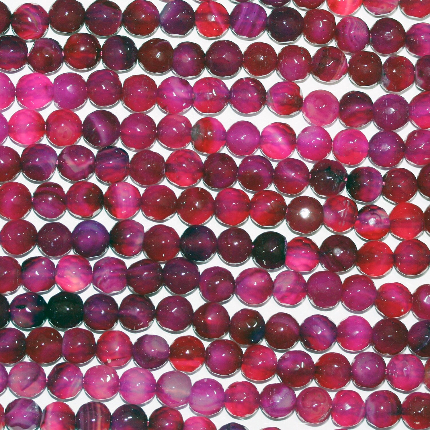 14" St Fuchsia Agate Faceted Round Beads 8mm.-Strand.37cm.