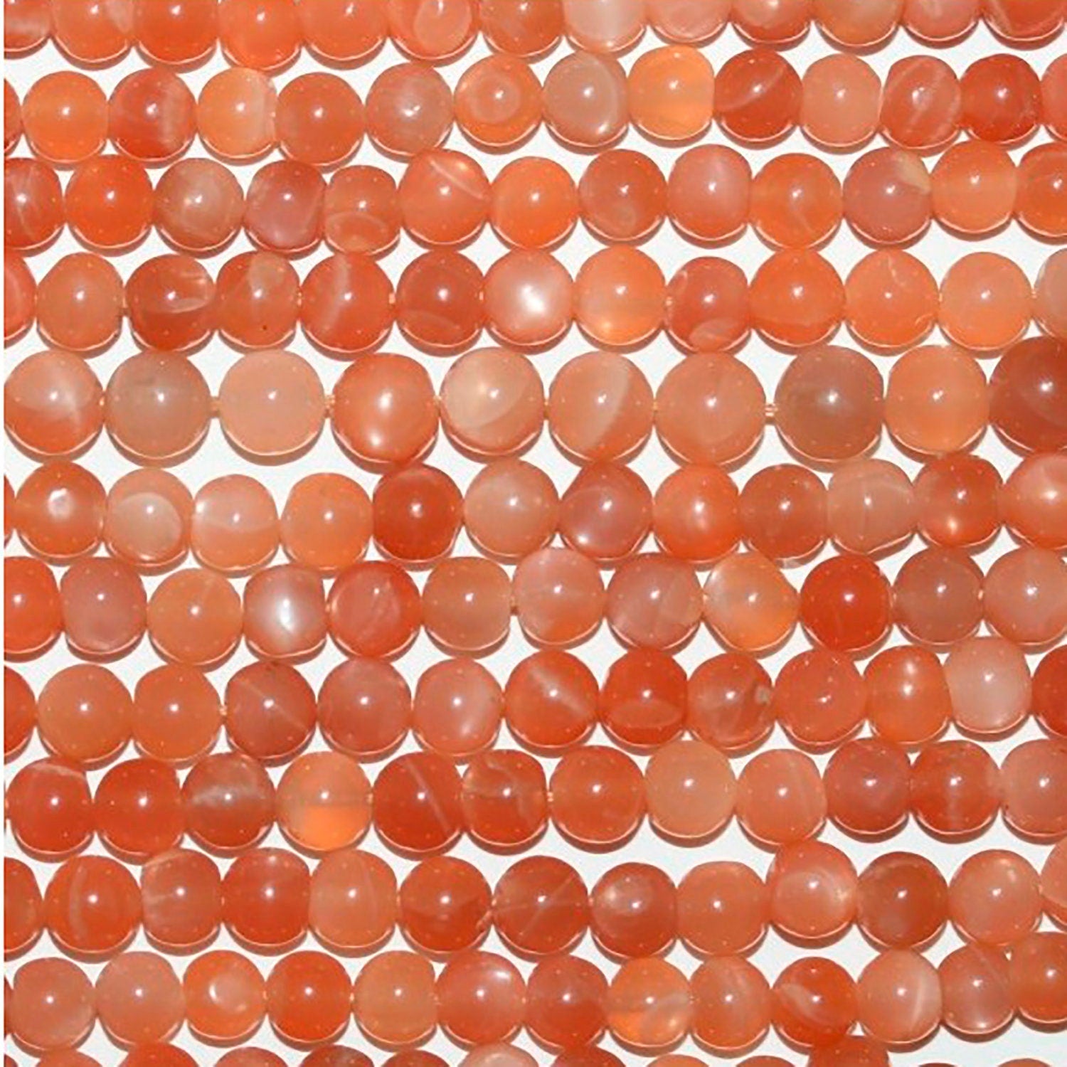 13" St Orange Peach Moonstone Smooth Round Beads 5mm.-Strand 35cm