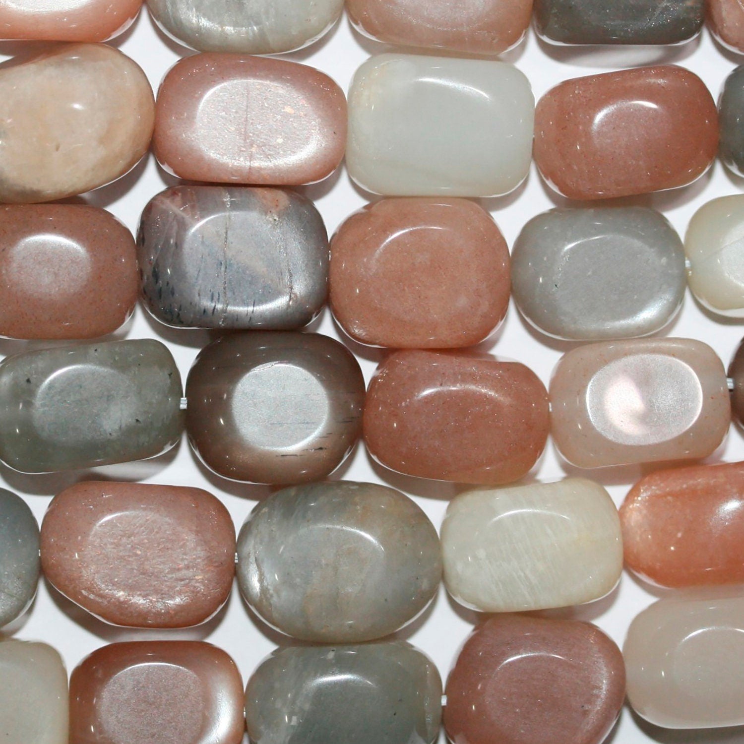 Cuentas de piedra lunar multicolor de 40 cm, lisas y graduadas, de 10 x 7-16 x 11 mm. Aprox. - Hilo de 40 cm.