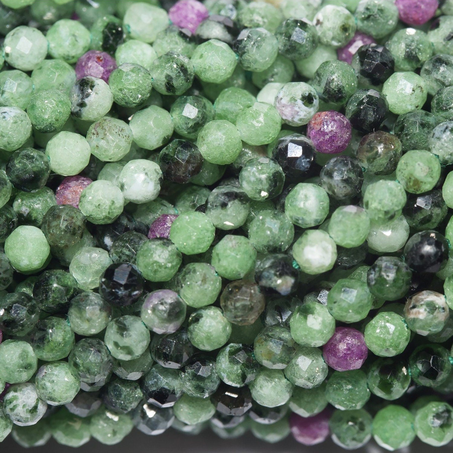 13" St Ruby Zoisite Faceted Round Beads 2.5mm. Strand 33cm