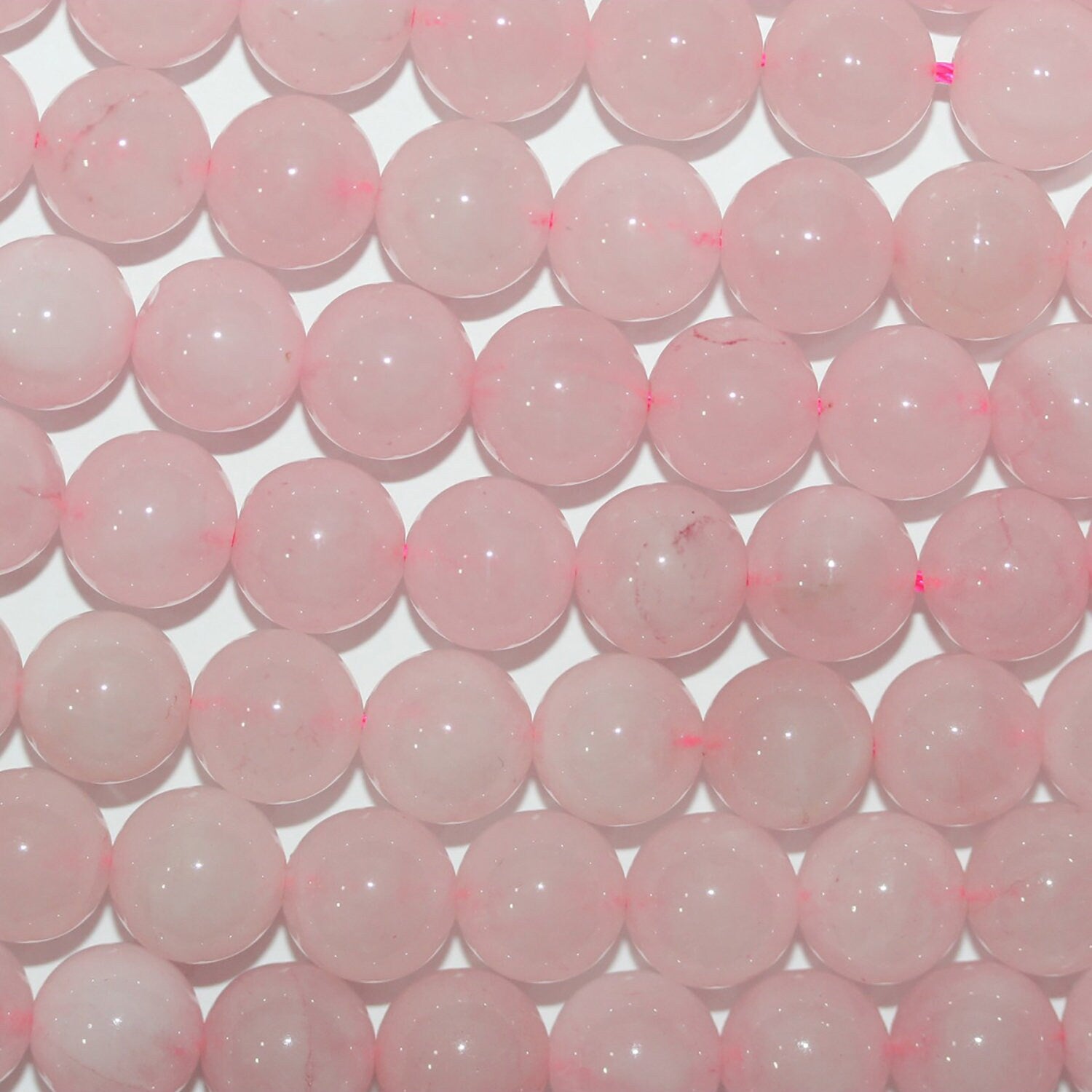 Perles rondes lisses en quartz rose St de 14 pouces (8 mm) - Fil de 38 cm
